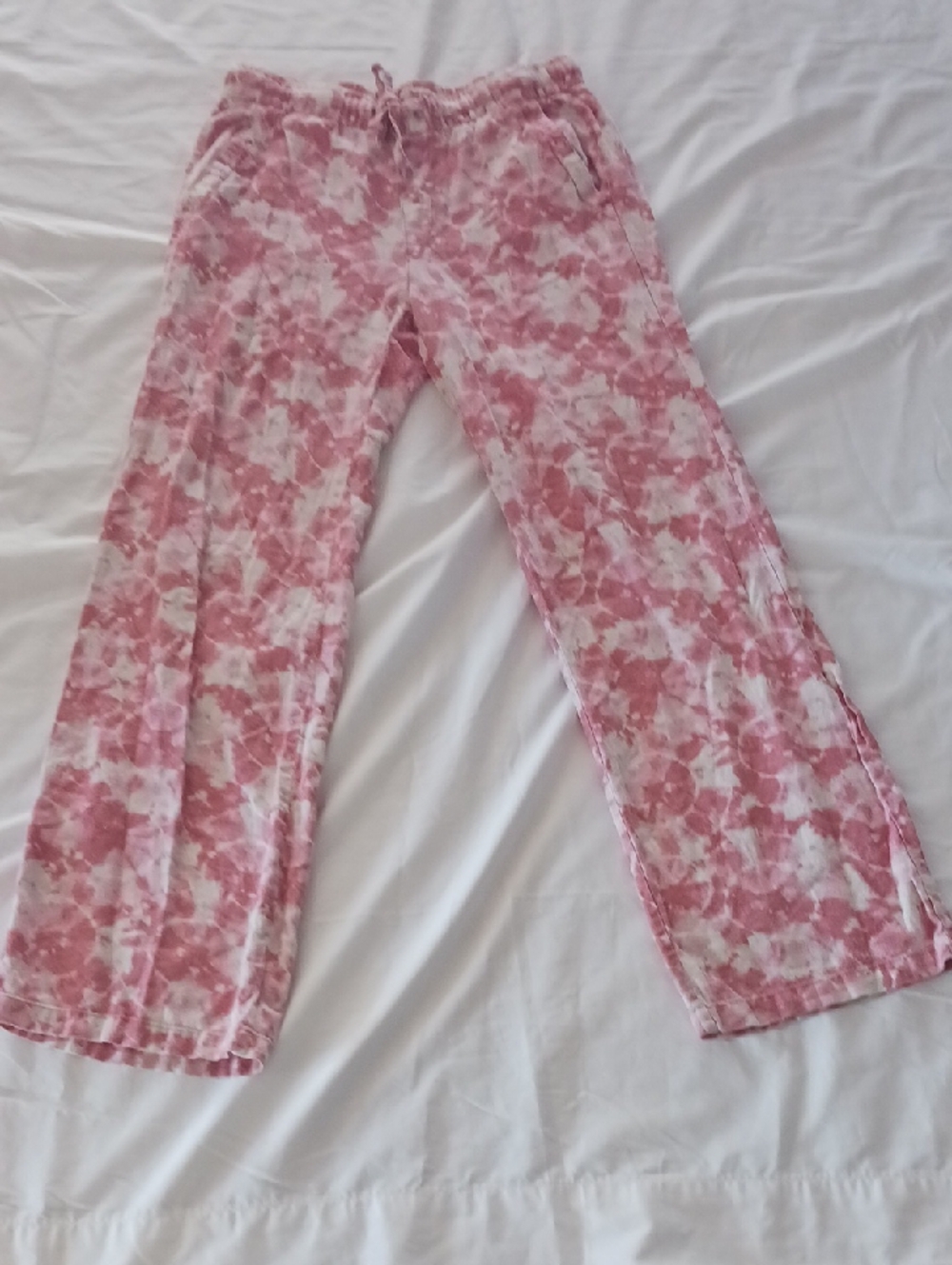 Old Navy Pink and White Tie-Dye Linen-blend Pants